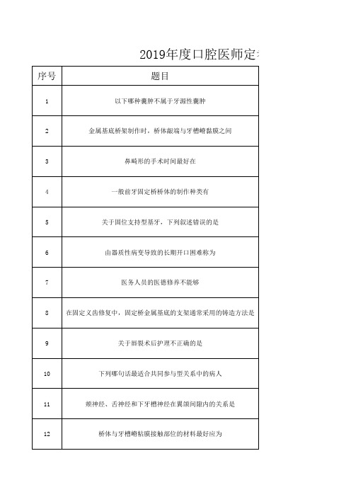 2019年度口腔医师定考模拟卷5