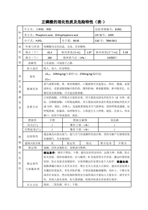 正磷酸的理化性质及危险特性表