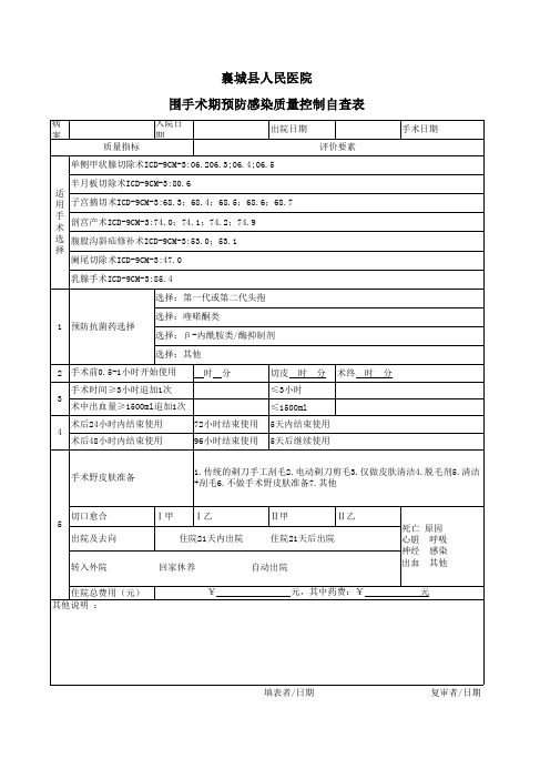 围手术期单病种质量管理自查表