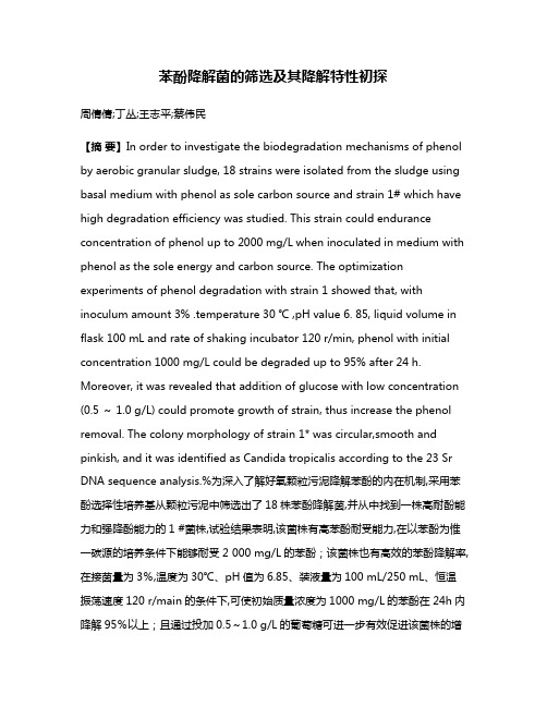 苯酚降解菌的筛选及其降解特性初探