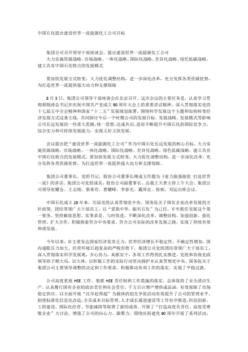 中国石化提出建设世界一流能源化工公司目标