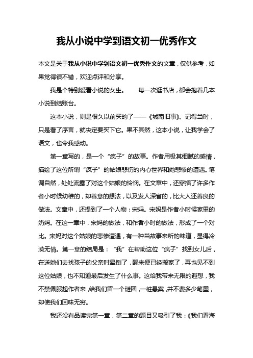 我从小说中学到语文初一优秀作文