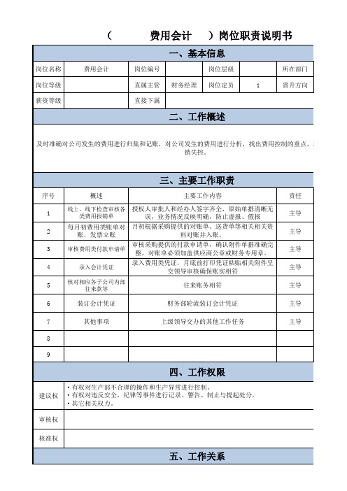 财务岗位职责说明书-费用会计[模板]