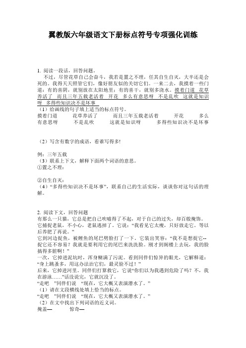 翼教版六年级语文下册标点符号专项强化训练