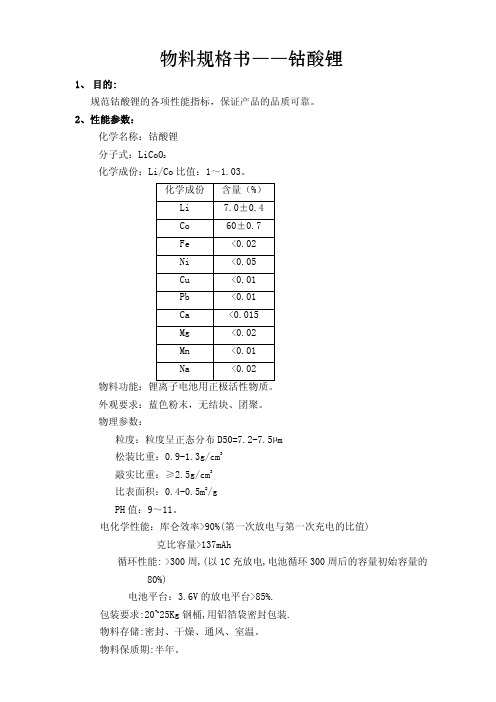 化工材料规格书