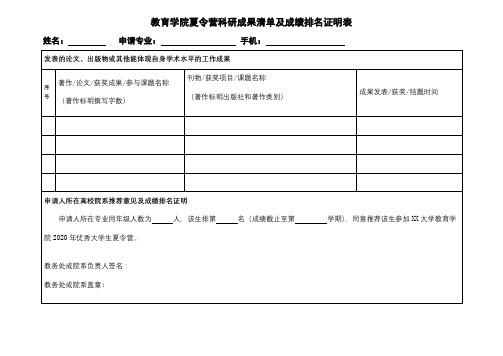 教育学院夏令营科研成果清单及成绩排名证明1【模板】