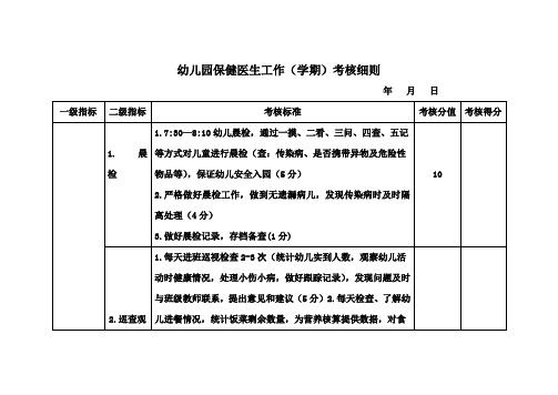 幼儿园保健医生考核细则