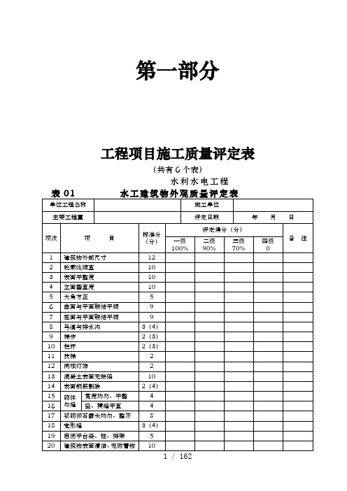 水利水电工程单元工程质量评定表