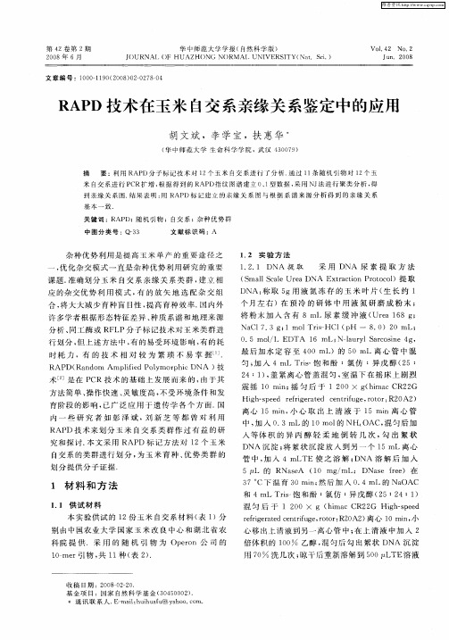 RAPD技术在玉米自交系亲缘关系鉴定中的应用