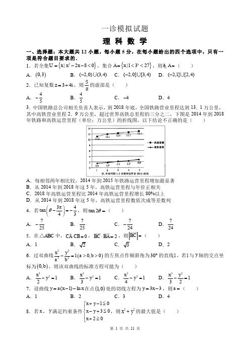 高考检测题 一诊模拟试题理科数学(含参考答案)