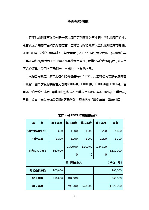 (财务预算编制)全面预算例题及答案