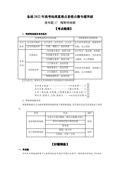 微专题17 喀斯特地貌-备战2022年高考地理重难点易错点微专题突破(原卷版)