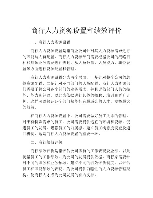 商行人力资源设置和绩效评价