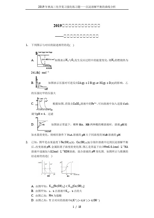 2019年秋高三化学复习强化练习题——沉淀溶解平衡的曲线分析