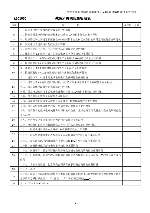 A201030减免所得税优惠明细表