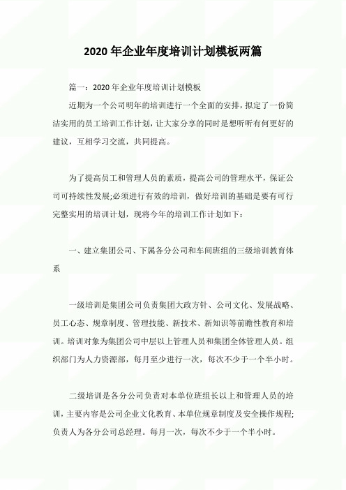 2020年企业年度培训计划模板两篇