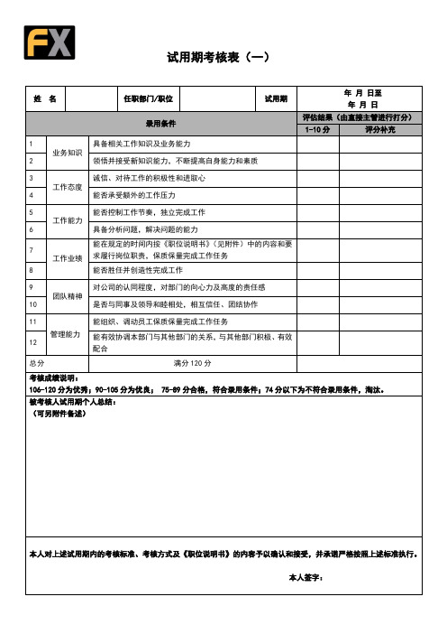 试用期考核表