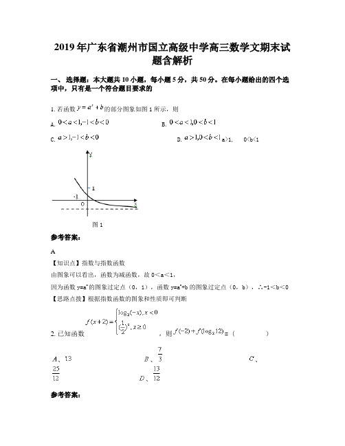 2019年广东省潮州市国立高级中学高三数学文期末试题含解析