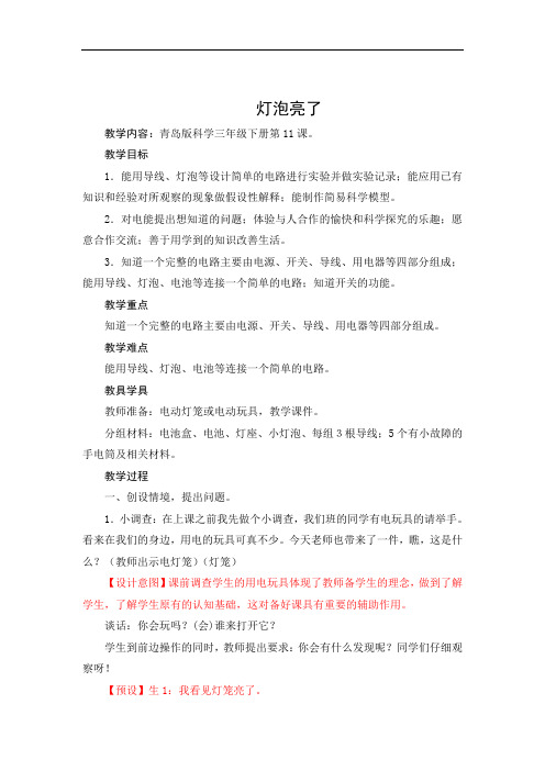 《灯泡亮了》优秀教案