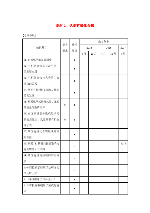 (浙江专版)2019版高考化学大一轮复习 专题十 有机化学 课时1 认识有机化合物学案