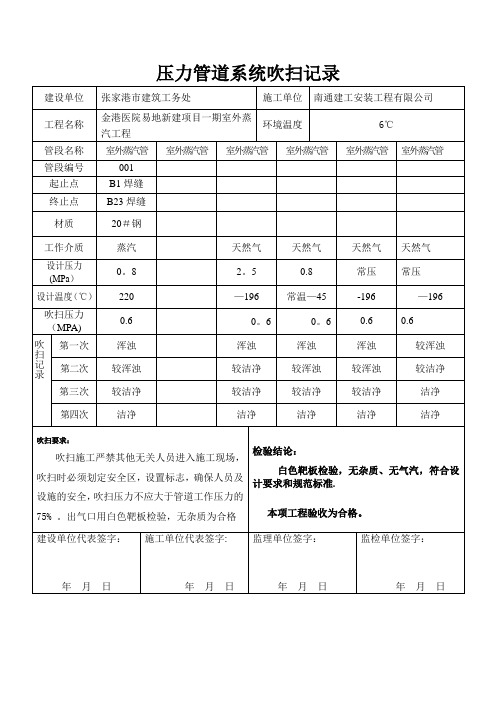 压力管道系统吹扫记录【范本模板】