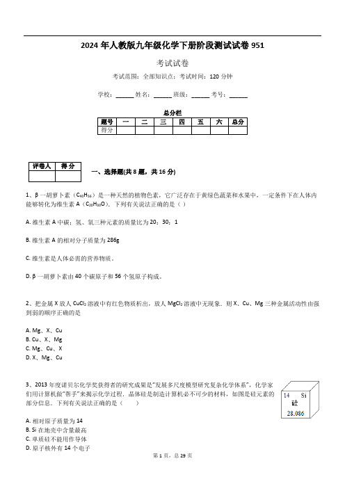 2024年人教版九年级化学下册阶段测试试卷951