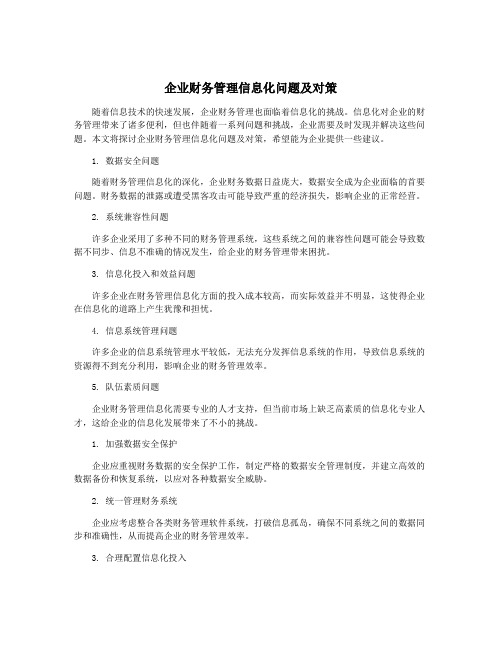 企业财务管理信息化问题及对策