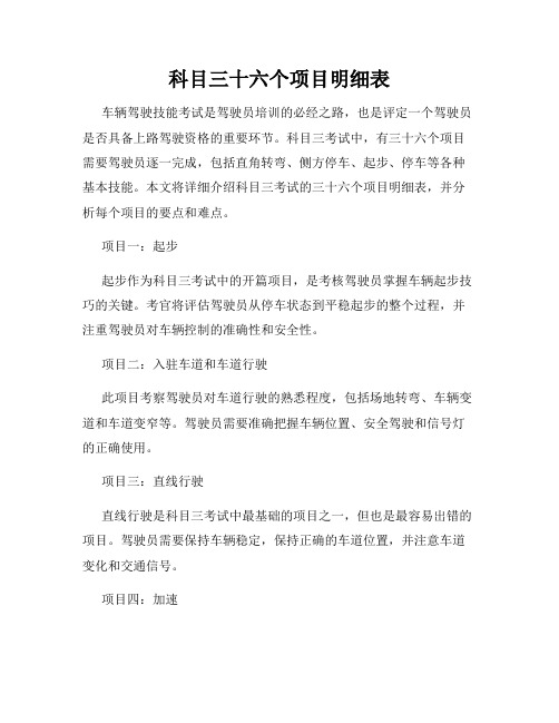 科目三十六个项目明细表