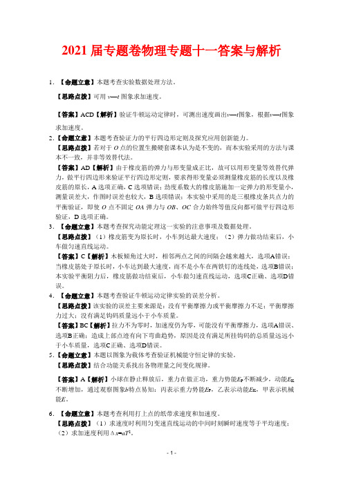 2021届高考物理专题卷:专题11(研究匀变速直线运动;探究弹力和弹簧伸长的关系;答案与解析