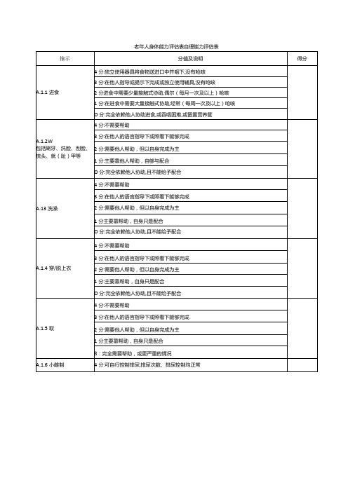 老年人身体能力评估表自理能力评估表