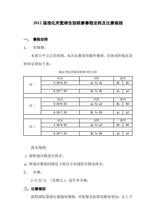 2012届理化所篮球告别联赛赛程安排及比赛规则