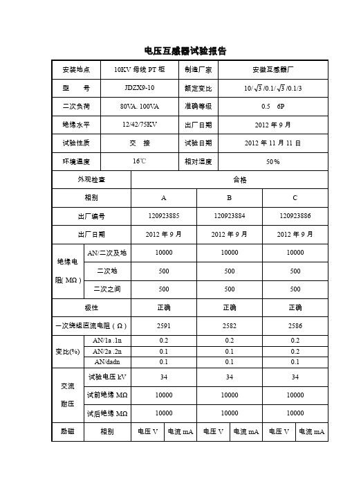 (完整word版)电压互感器试验报告(word文档良心出品)