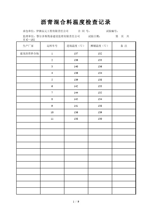 沥青混合料温度检查记录