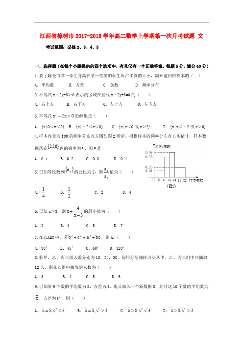 江西省樟树市高二数学上学期第一次月考试题 文