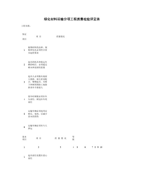 绿化材料运输分项工程质量检验评定表.