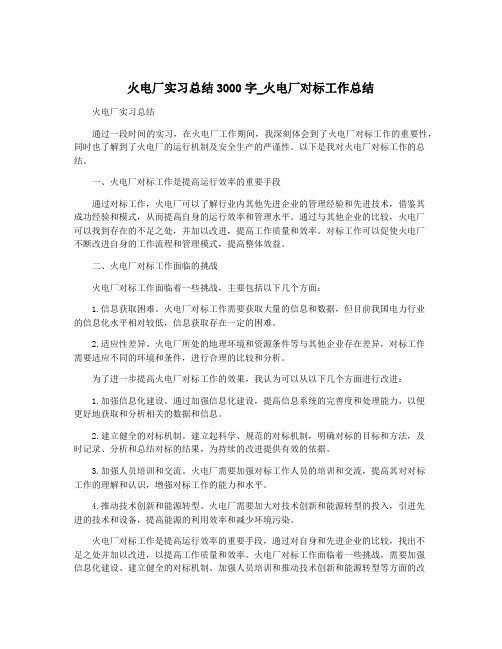 火电厂实习总结3000字_火电厂对标工作总结