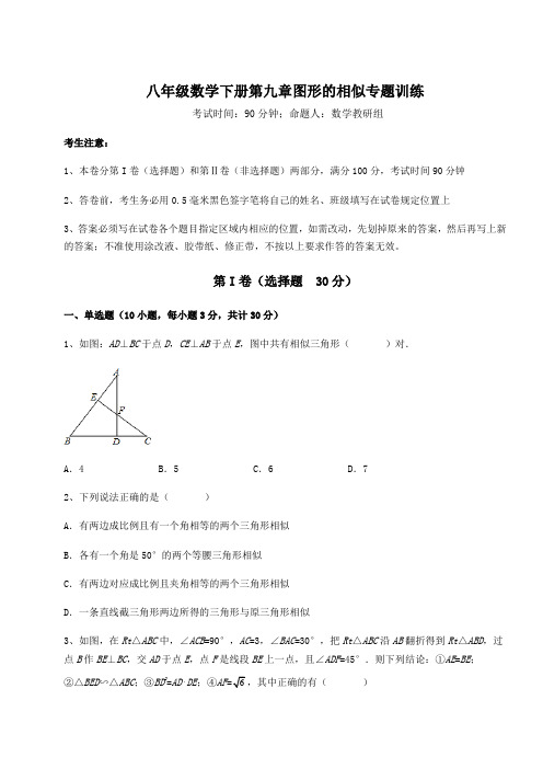 鲁教版(五四制)八年级数学下册第九章图形的相似专题训练试题(含答案及详细解析)