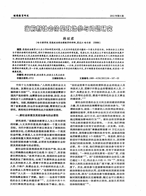 当前新社会阶层政治参与问题研究