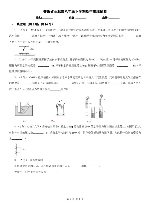 安徽省合肥市八年级下学期期中物理试卷  