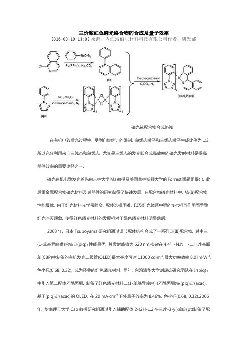 三价铱红色磷光络合物的合成及量子效率