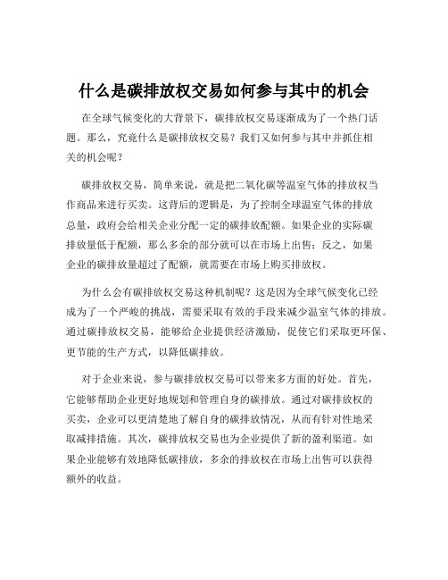 什么是碳排放权交易如何参与其中的机会