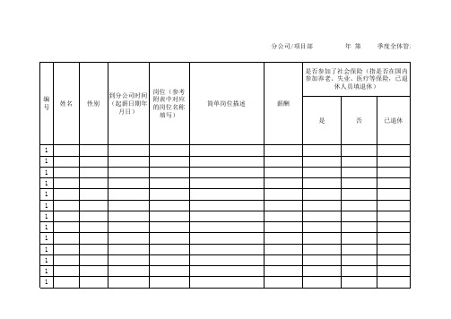 各单位员工统计表 空白