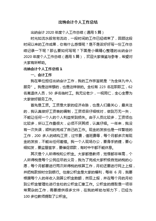 出纳会计2020年度个人工作总结（通用5篇）