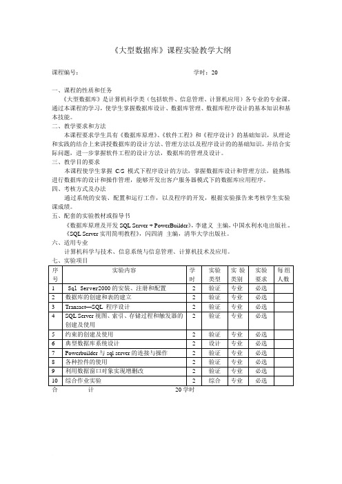 大型数据库课程实验教学大纲