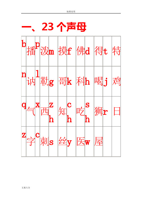 声母、韵母、整体认读音节表