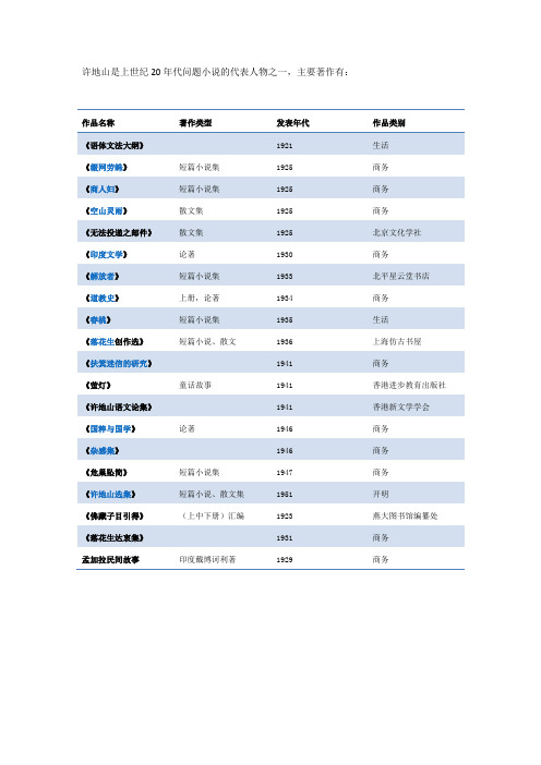 许地山主要作品