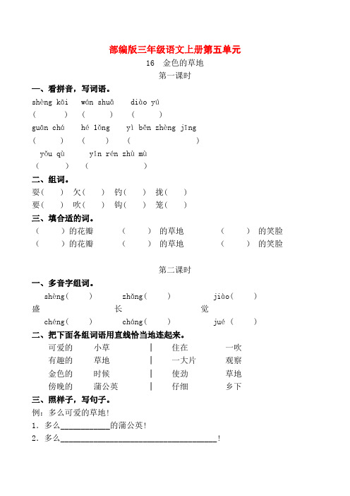 部编版三年级语文上册《金色的草地》 同步练习附答案 (1)