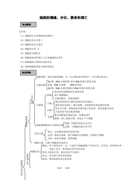 高中生物 细胞的增殖、分化、衰老和凋亡