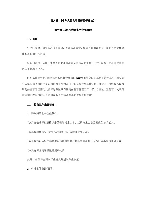 执业药师药事管理与法规章节考点汇总第六章 《中华人民共和国药品管理法》