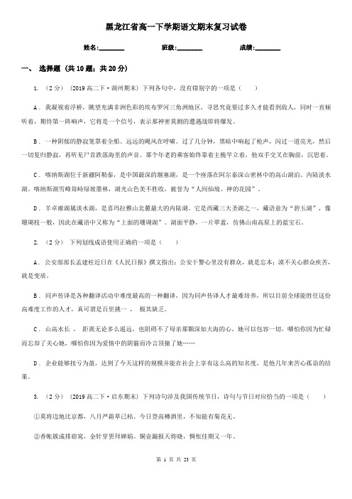 黑龙江省高一下学期语文期末复习试卷